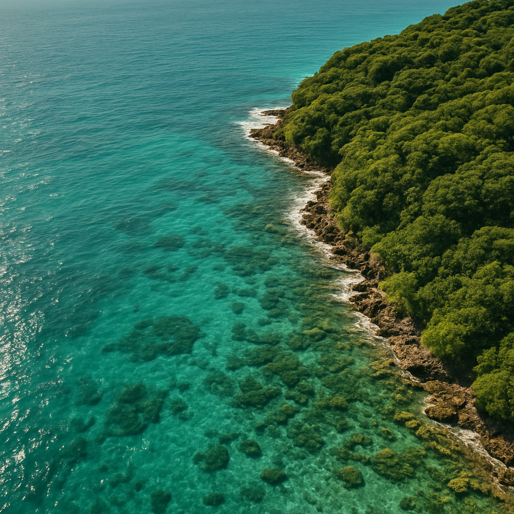 Pristine turquoise coastline representing AquaPress ocean conservation